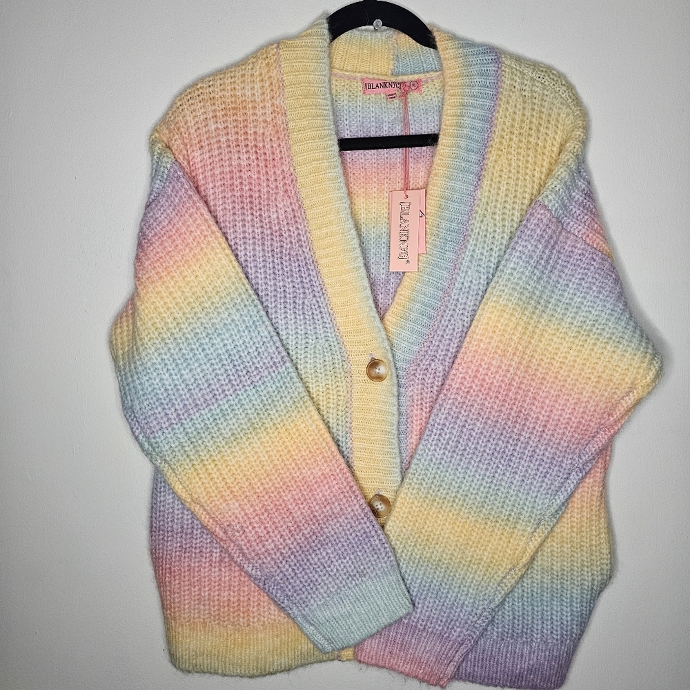 NWT Blank NYC Oversized Chunky Knit Pastel Rainbow Cardigan Sweater Size XL - Picture 3 of 9